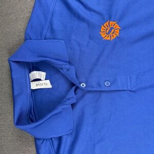 Clique Mens Performance Polo Shirt Royal Blue Orange Sunburst Logo Size Large